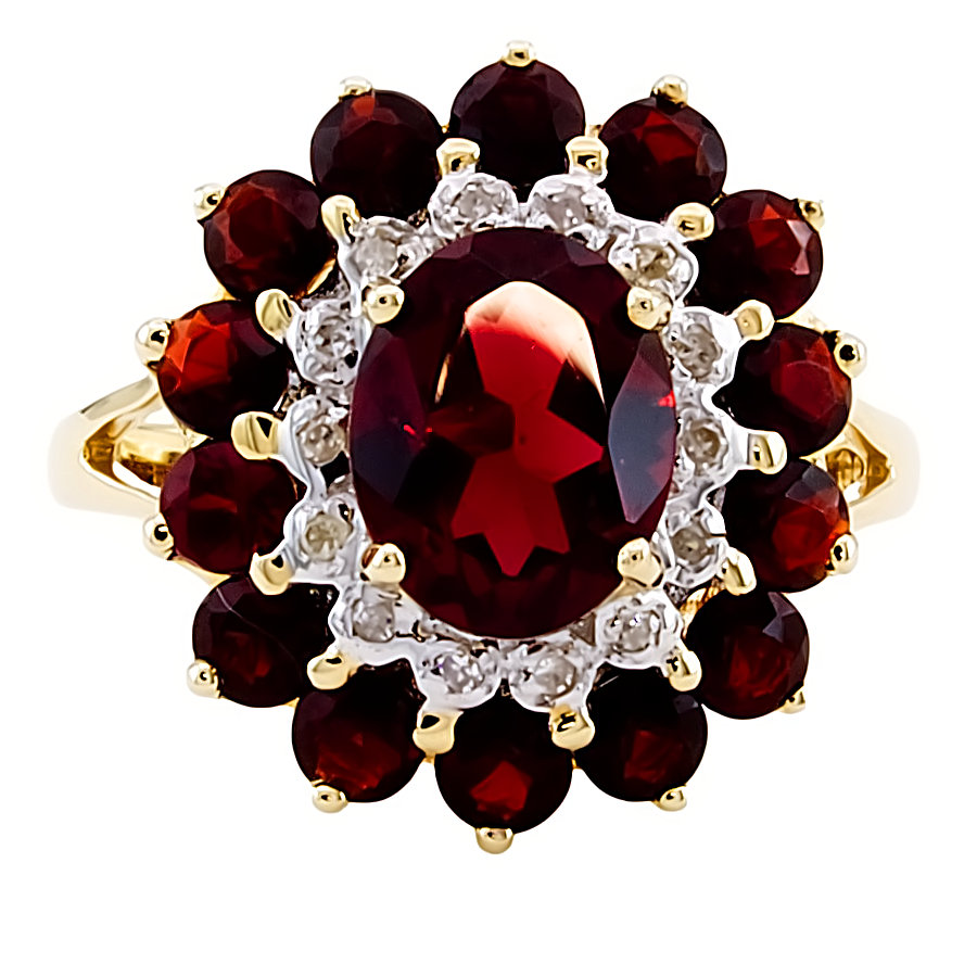 9ct gold Garnet / Diamond Cluster Ring size P